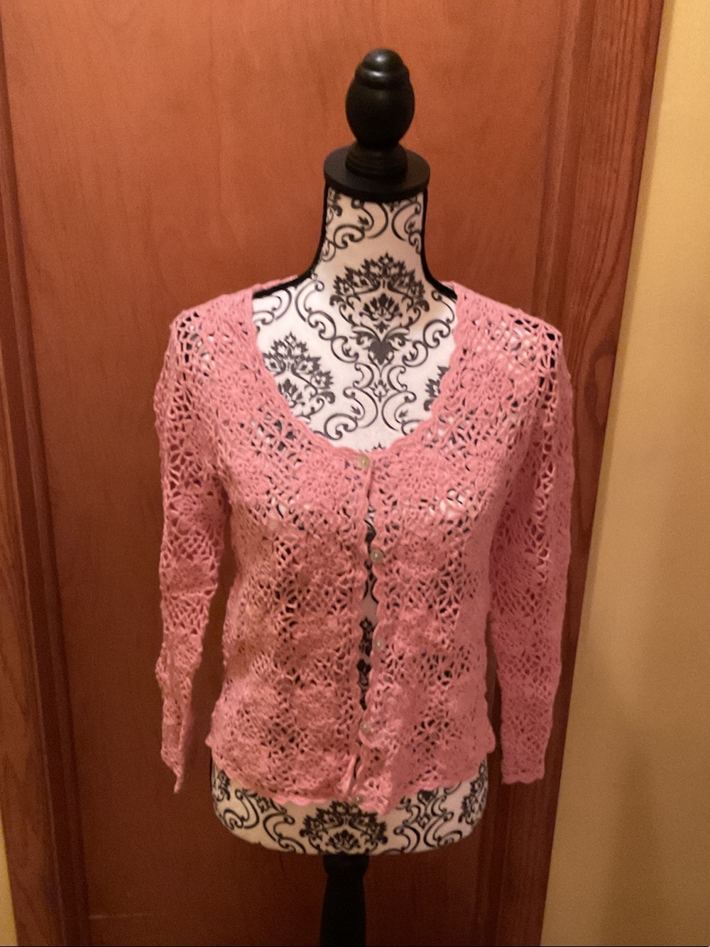 Newport News Pink Crochet Cardigan